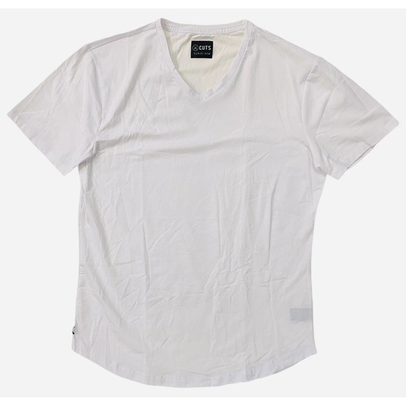 Cuts Clothing Men's Curve Hem V-Neck 4 Way Stretch Tee T-Shirt - White - Picture 6 of 8